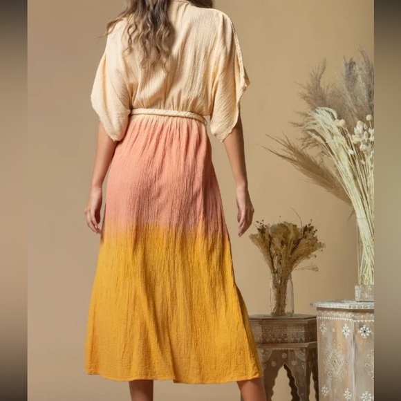 Z&L EUROPE Deep V-Neck Tassel Rope Belt Ombre Maxi Dress / Swim Cover Up - Picture 2 of 10